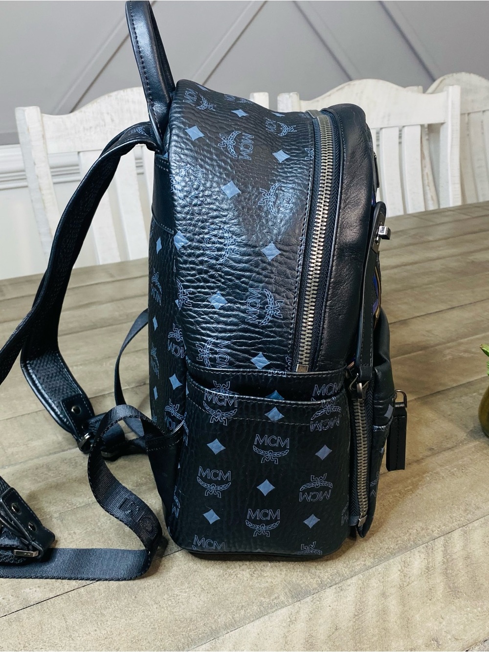 MCM Black Visetos Dual Stark Cyber Flash Backpack Blue Geometric - Picture 5 of 14
